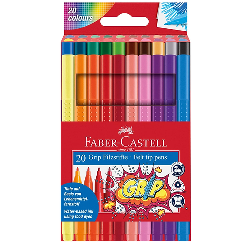 מארז 20 טושים דקים לאחיזה נכונה FABER CASTELL GRIP