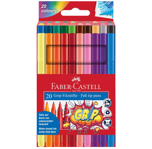 מארז 20 טושים דקים לאחיזה נכונה FABER CASTELL GRIP
