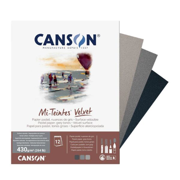 בלוק רישום לפחם ופסטל MI-TEINTES VELVET CANSON גוונים אפורים