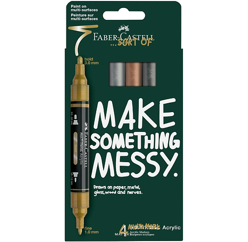 מארז 4 טושים אקרילים מטאלי דו צדדי FABER - CASTELL NULTI MARK
