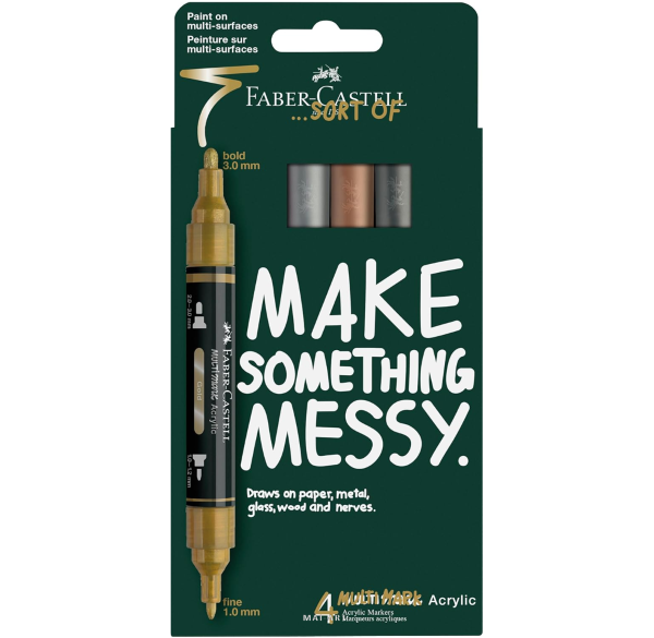 מארז 4 טושים אקרילים מטאלי דו צדדי FABER - CASTELL NULTI MARK