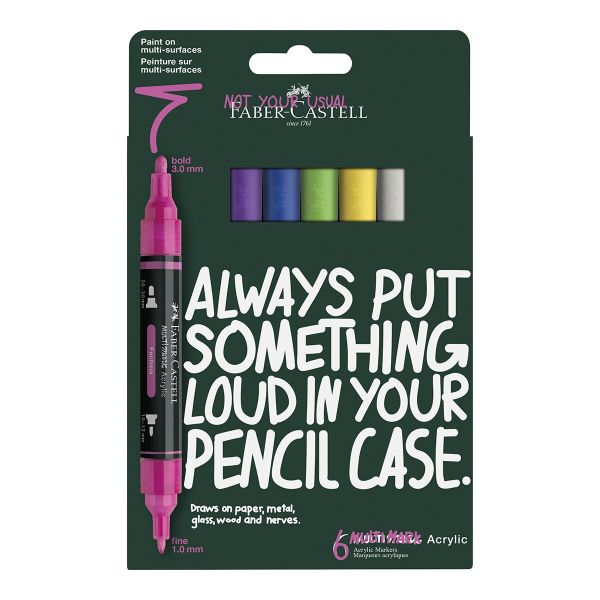 מארז 6 טושים אקרילים  (ורוד) דו צדדי FABER - CASTELL NULTI MARK