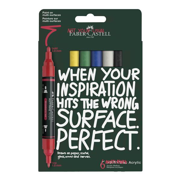מארז 6 טושים אקרילים  (אדום) דו צדדי FABER - CASTELL NULTI MARK