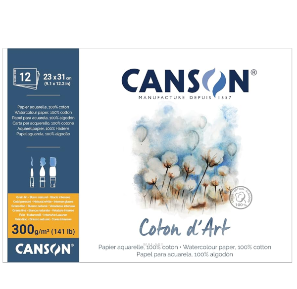 בלוק אקוורל גרעון עדין כתום  CANSON Coton d