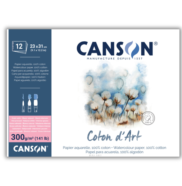 בלוק אקוורל גרעון סאטן ורוד Hot CANSON Coton d