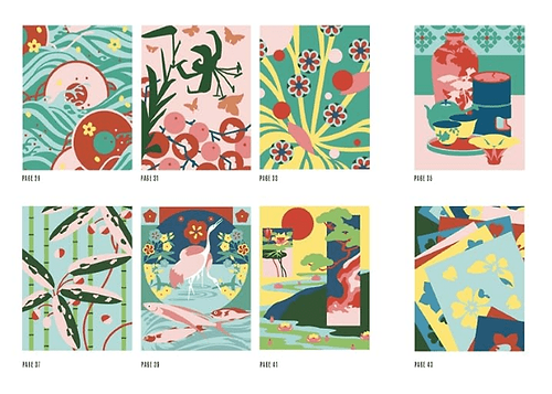 חוברת צביעה במספרים יפן מט JAPANESE SPRINGTIME COLOUR BY NUMBERS