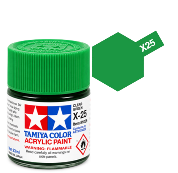 צבעים למודלים TAMIY COLOR ACRYLIC PAINT MINI CLEAR GREEN X25