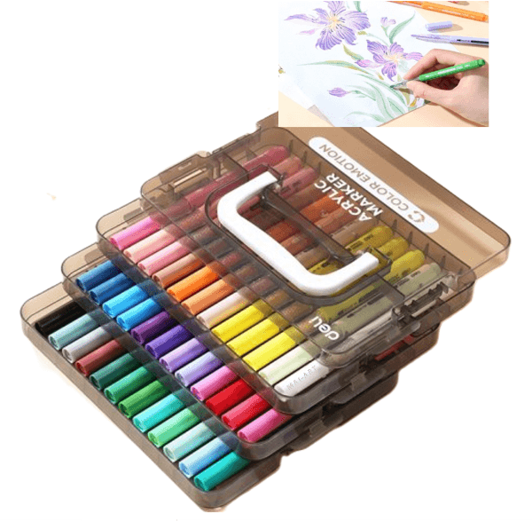 סט 60 טושים אקריליים דאלי DELI חד צדדי COLOR EMOTION ACRYLIC MARKERS