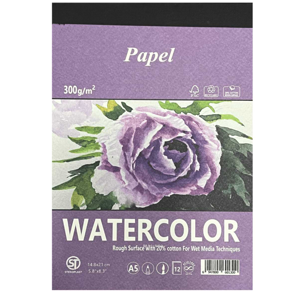 בלוק ציור לצבעי מים A5 300 גרם PAPEL מחוספס