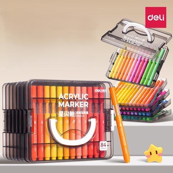 סט 84 טושים אקריליים דאלי DELI חד צדדי COLOR EMOTION ACRYLIC MARKERS