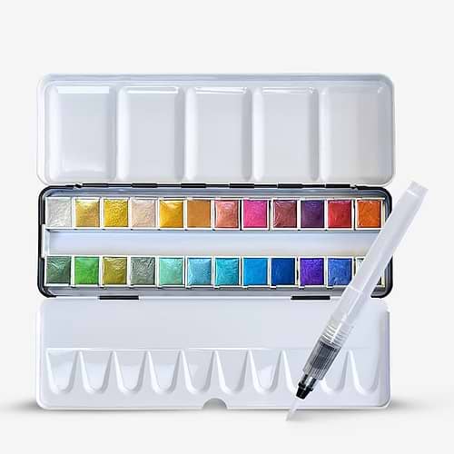 סט 24 צבעי מים מטאליים 24 METALLIC HALF PAN WATER COLOUR SET ZIELER