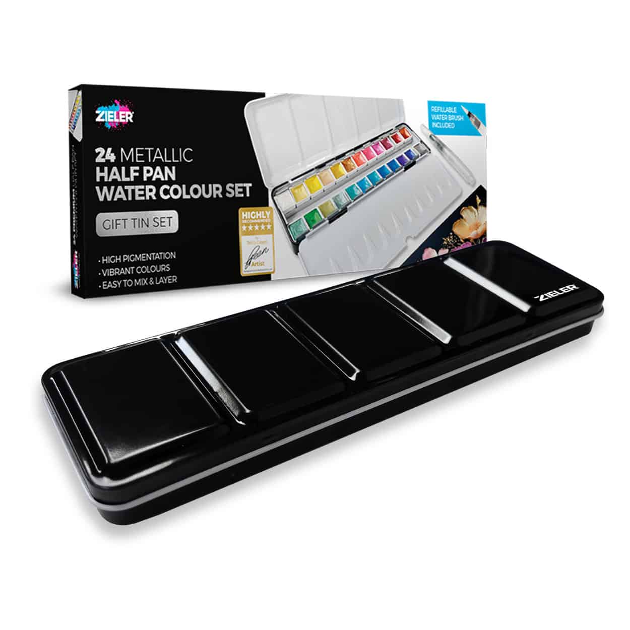 סט 24 צבעי מים מטאליים 24 METALLIC HALF PAN WATER COLOUR SET ZIELER