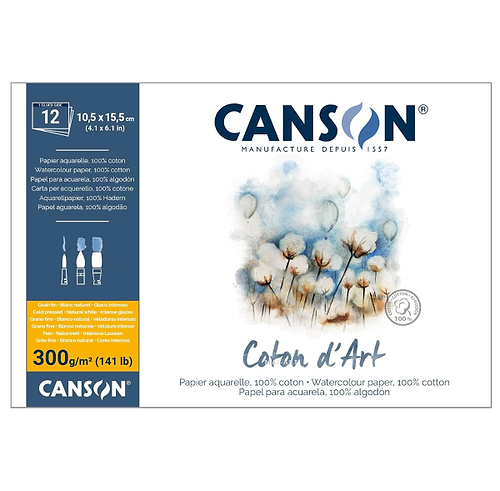 בלוק אקוורל גרעון עדין כתום  CANSON Coton d'Art 10.5/15.5 Grain fin