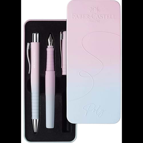 סט מפואר עט נובעת + עט כדורי מבית פאבר קסטל FABER CASTELL POLY BLUSHING SKY