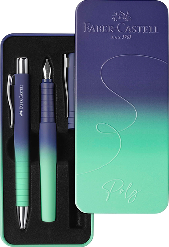 סט מפואר עט נובעת + עט כדורי מבית פאבר קסטל FABER CASTELL POLY BUZZRING BLUE
