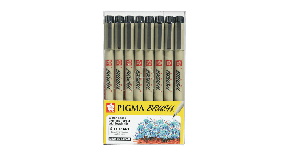 סט 8 טושי מכחול צבעוני סקורה PIGMA BRUSH