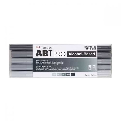מארז 5 מרקרים אלכוהוליים TOMBOW GRAY TONES