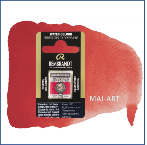 צבע מים רמברנדט סדרה 3 חצי קוביה  Cadmium red deep 306