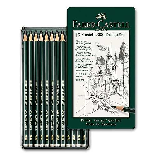 מארז 12 עפרונות שרטוט פאבר קסטל FABER CASTELL 9000 5H-5B