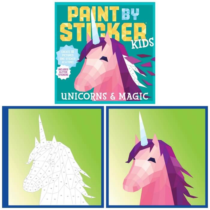 חוברת עבודה PAINT BY STICKER KIDS UNICORNS & MAGIC