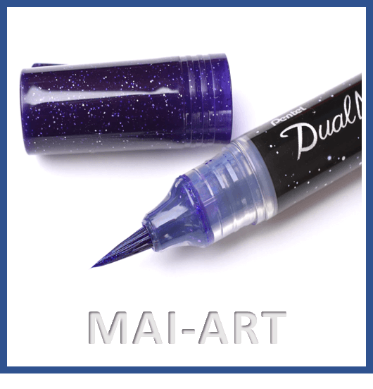 טוש מכחול נצנצים PENTEL ART DUAL METALLIC BRUSH VIOLET + METALLIC BLUE