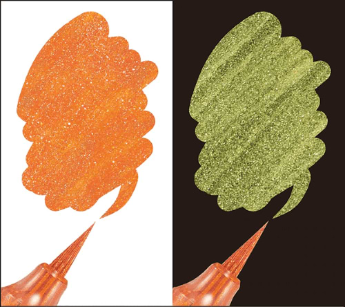 טוש מכחול נצנצים PENTEL ART DUAL METALLIC BRUSH ORANGE + METALLIC YELLOW