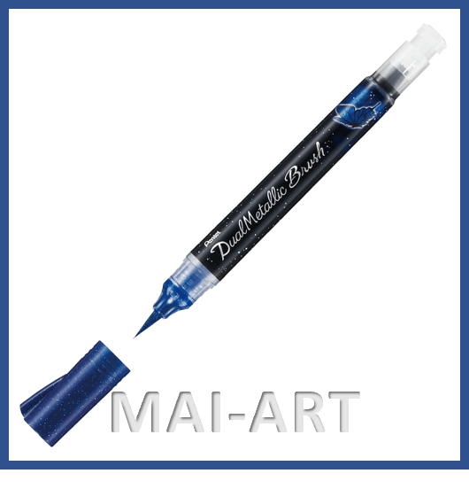 טוש מכחול נצנצים מטאלי PENTEL ART DUAL METALLIC BRUSH BLUE + METALLIC GREEN