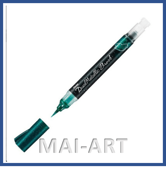 טוש מכחול נצנצים PENTEL ART DUAL METALLIC BRUSH GREEN + METALLIC BLUE
