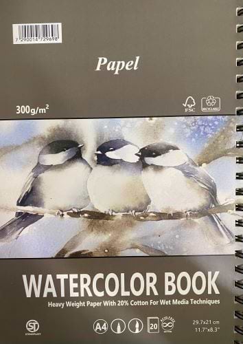 בלוק ציור לצבעי מים A4 ספירלה צד 300 גרם PAPEL