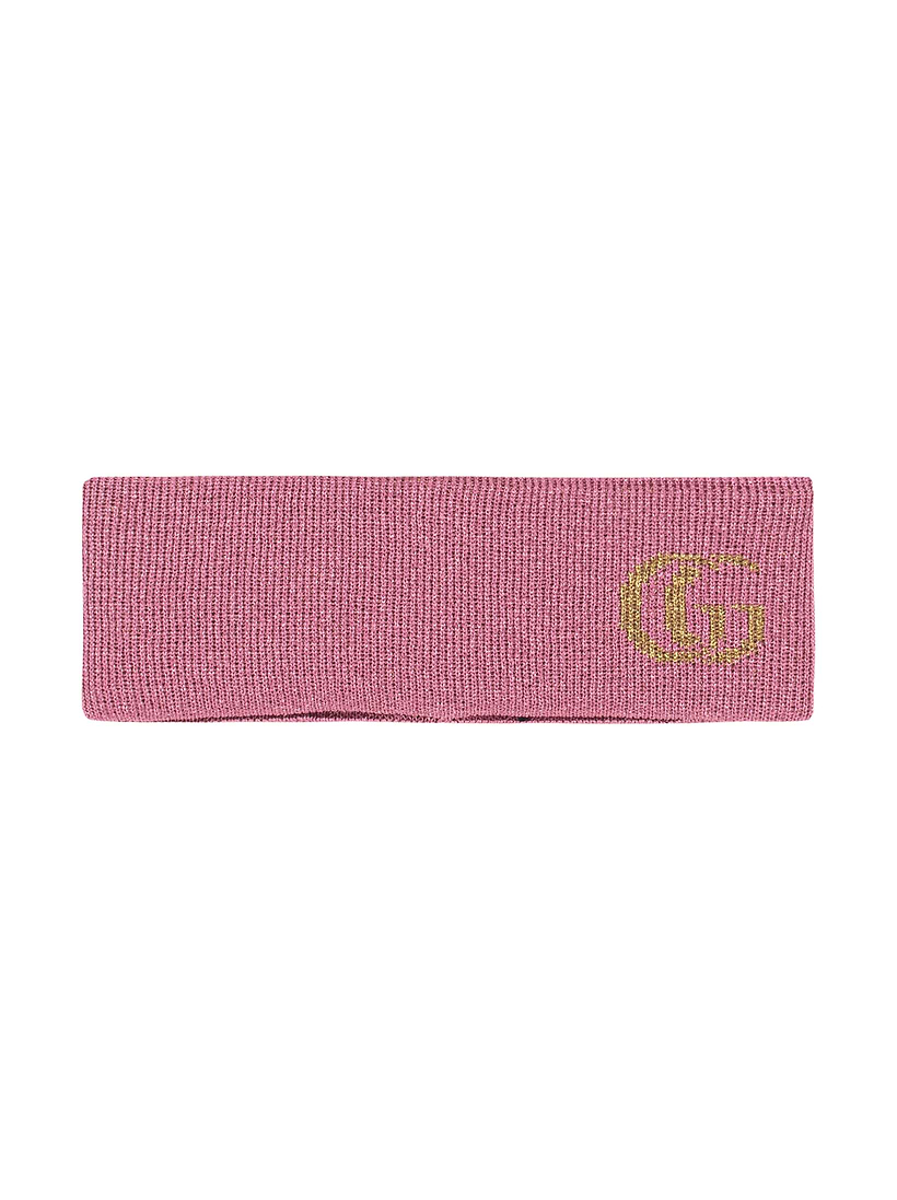 Gucci★素敵！Pink Knitted Embroidered Patch Head Band Visor Gucci Women's Pink Knitted Wool Embroidered Patch Head Band