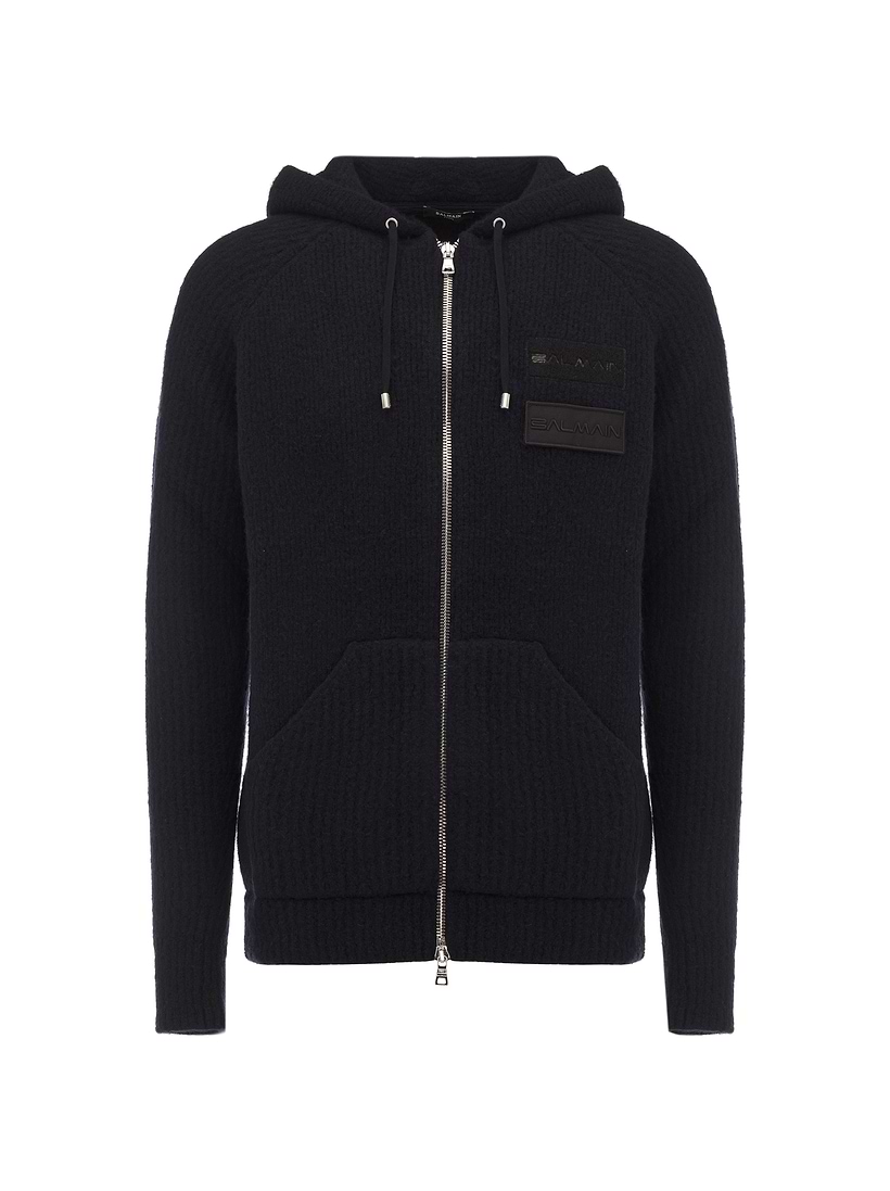 ✨極美品 BALMAIN バルマン ZIPPED ELASTIC HOODIE Balmain Logo lettering elastic trim zip hoodie | RH03843J9280PA