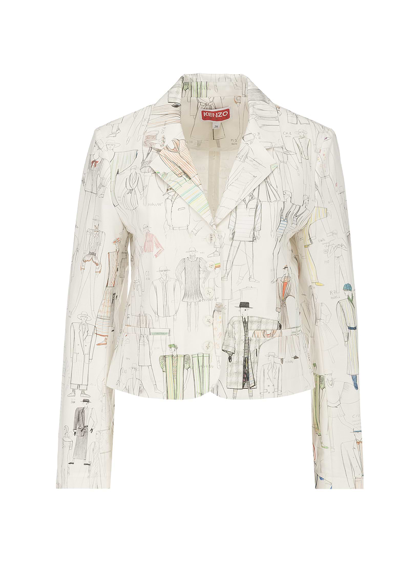 $ KENZO レディースジャケット 38 ホワイト Single-breasted jacket with Kenzo Sketch print Kenzo for