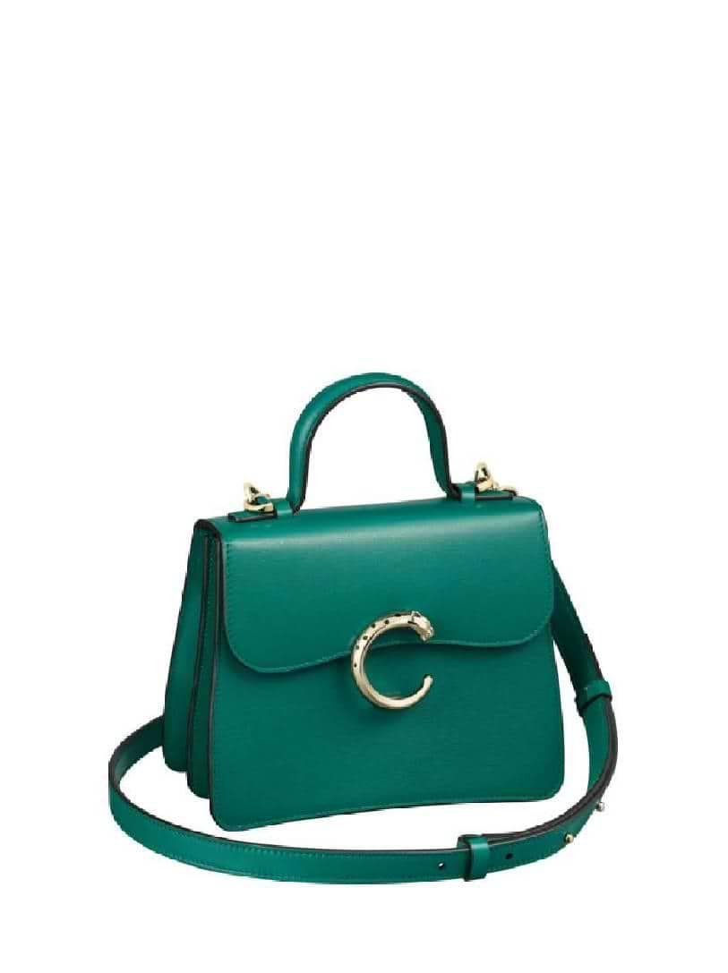 バッグ Cartier green leather hand bag Handle bag mini, Panthère C de Cartier