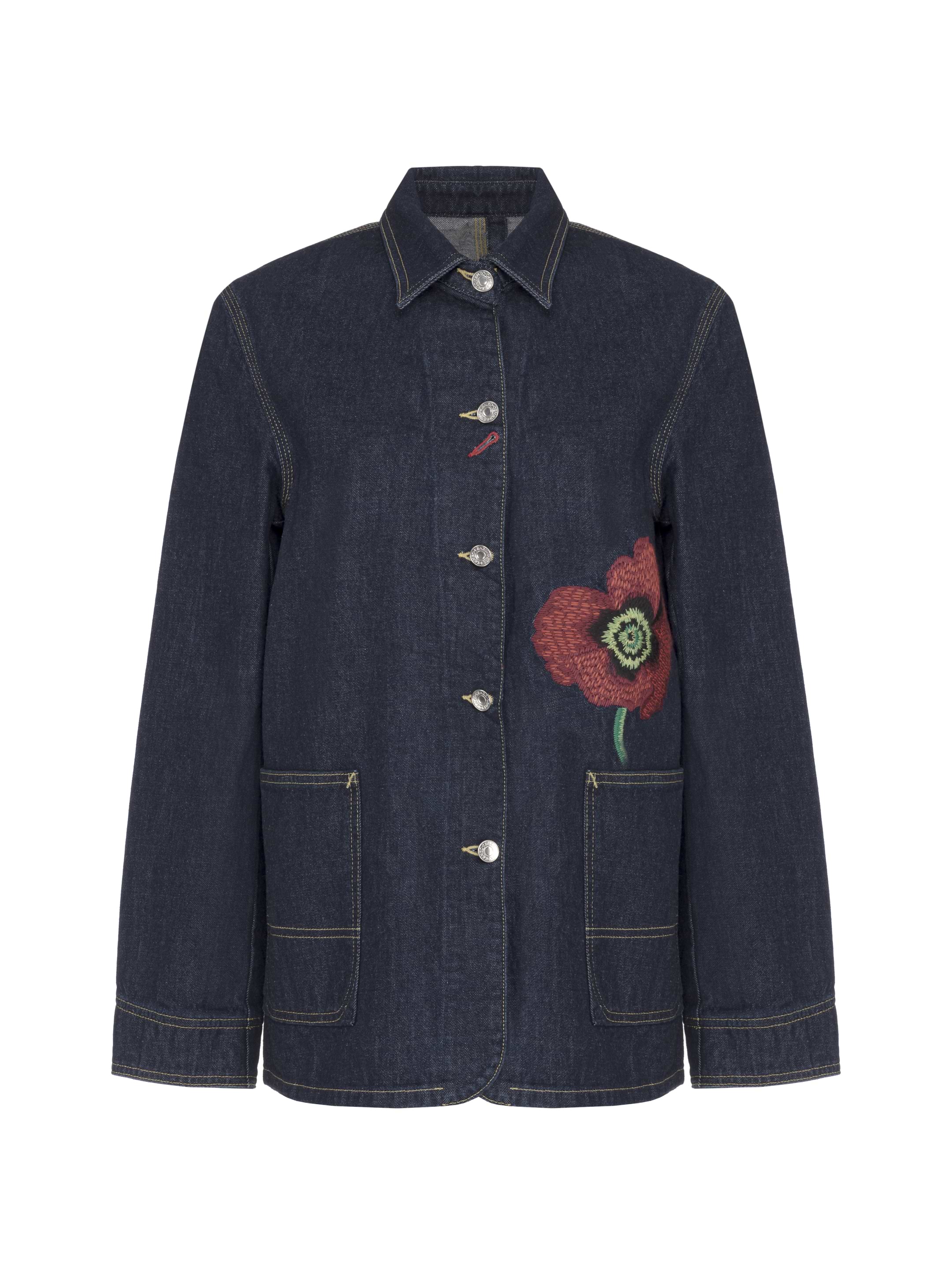 ★KENZO★ Poppy Print Denim Overshirt Blue White FC62DC2349F MUSINSA | KENZO Poppy Print Denim Oversized Shirt - Blue