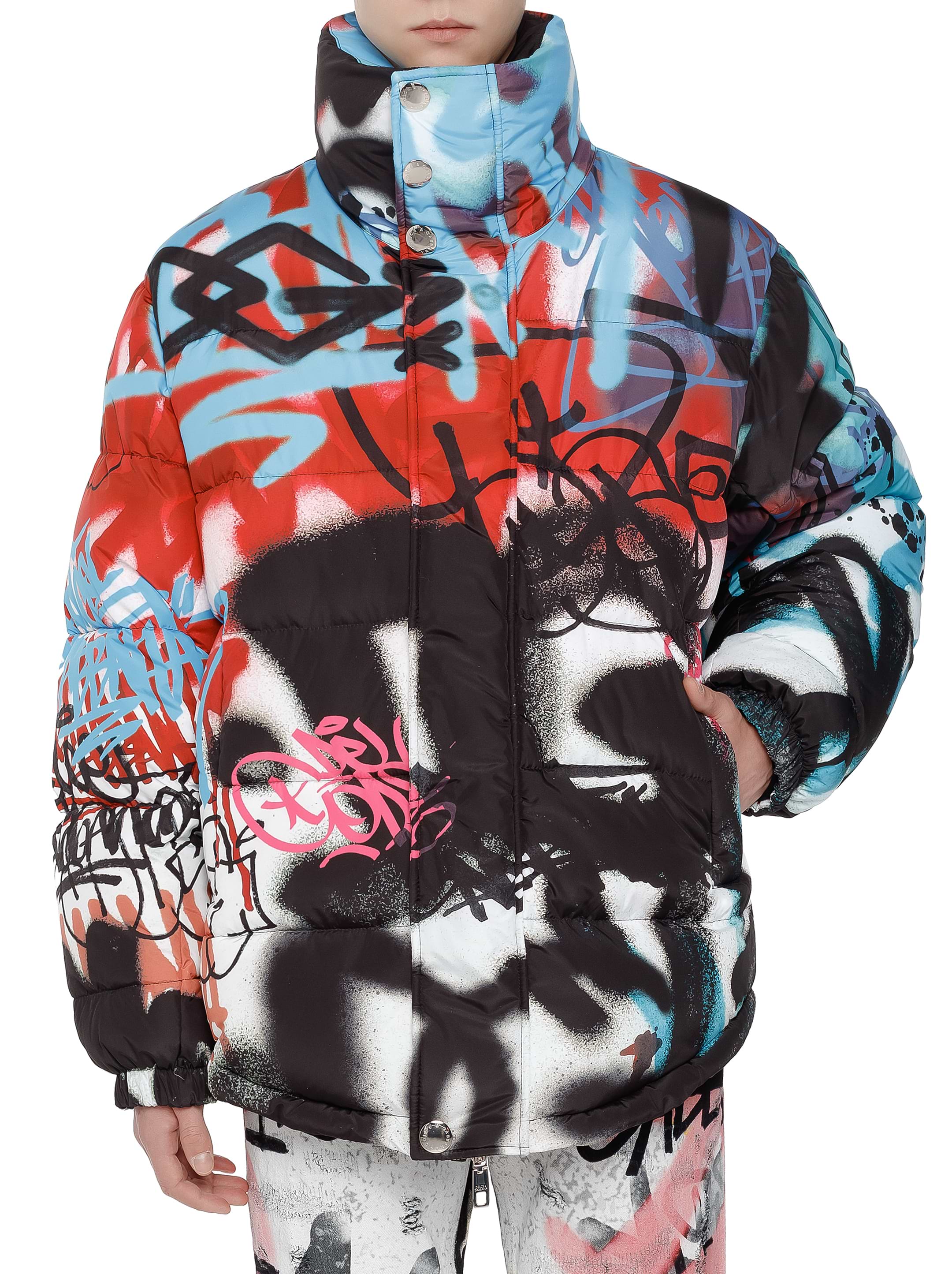 Dolce&Gabbana men's Graffic-pattern quilted down jacket