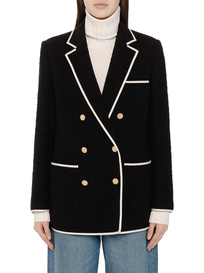 【関税&送料込】Valentino Garavani Double-Breasted Oversized Valentino Garavani Navy Double Tailored Wool Blazer Silver