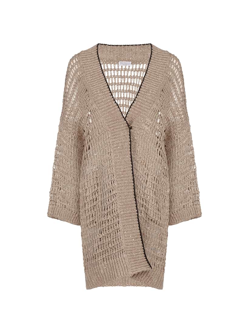 BRUNELLO CUCINELLI  ベージュカーディガン BRUNELLO CUCINELLI | Sheer Layer Open Front Cotton Cardigan