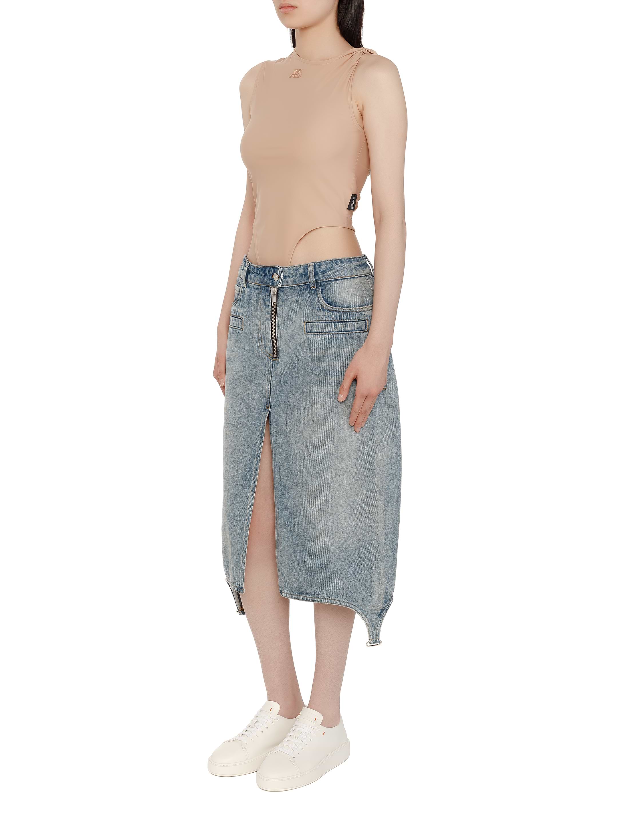 スカート COURREGES COTTON DENIM MIDI SKIRT Courrèges Suspenders Denim midi-skirt | Blue | FARFETCH