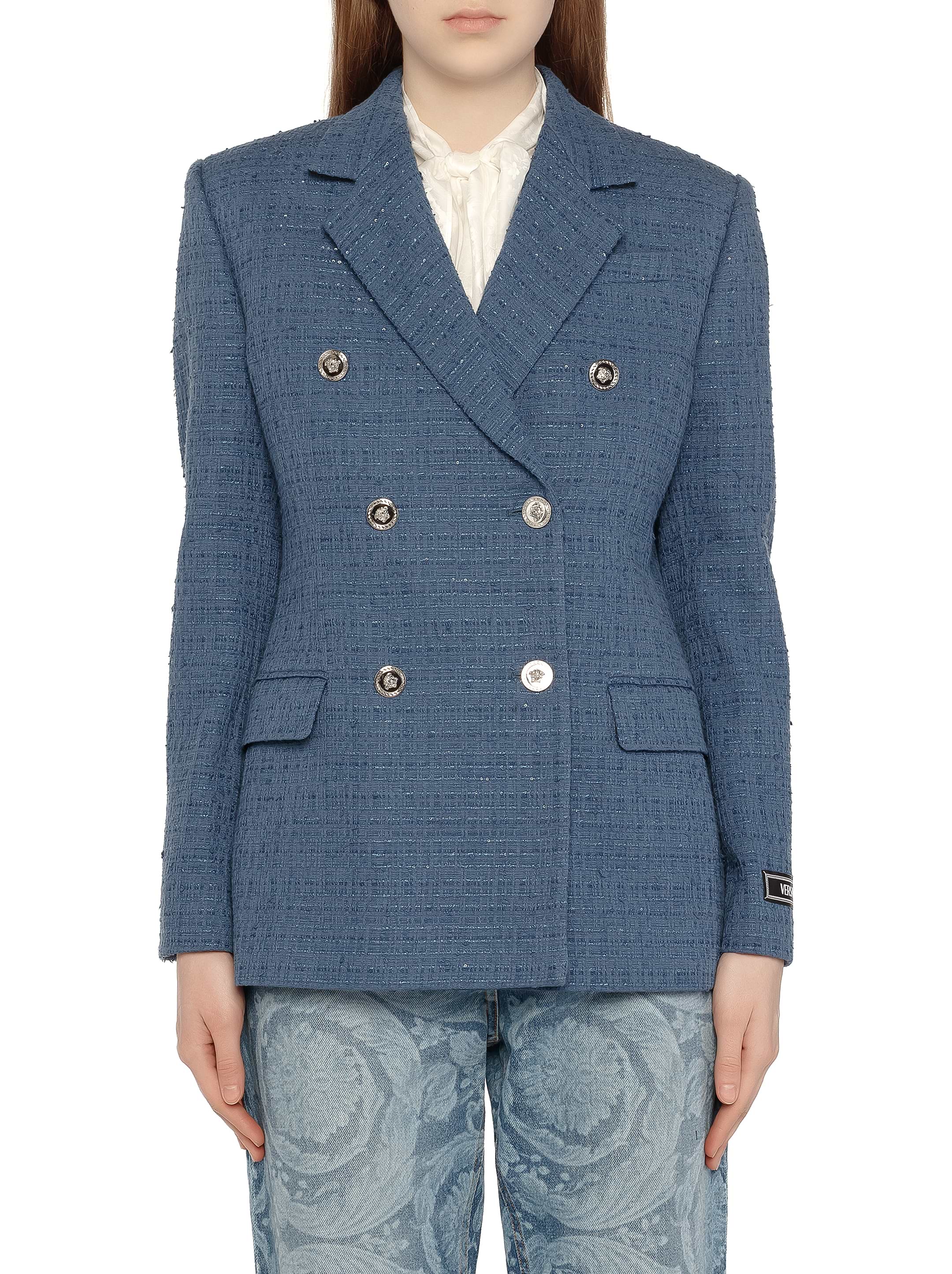 ジャケット VERSACE Embroidered tweed blazer (10135251A10442 2PL40) Versace sequin-embellished Tweed Jacket | Black | FARFETCH