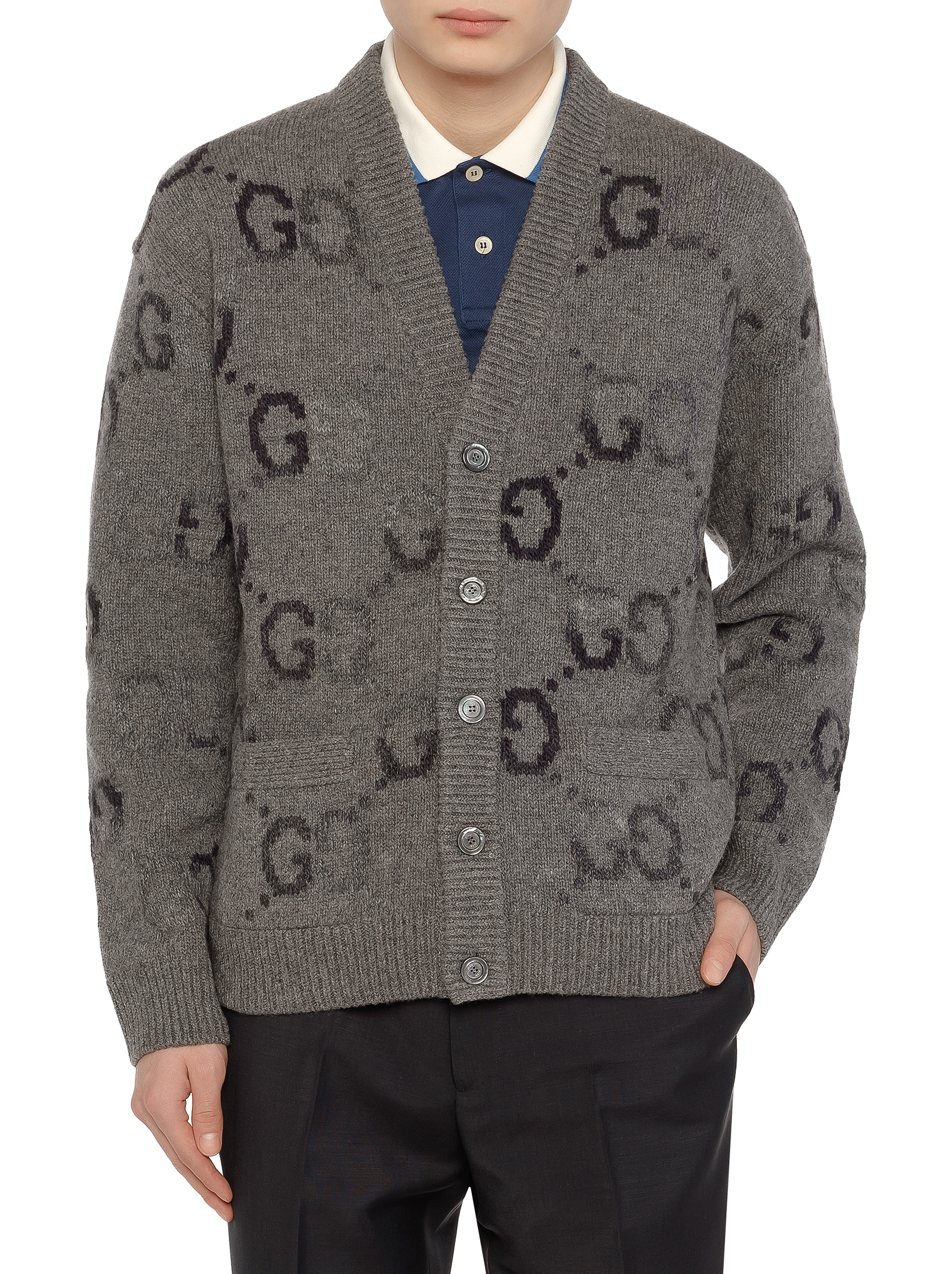 【送料&関税込】Gucci Wool And Silk Cardigan With Gg Motif Wool cardigan with GG pattern Gucci for men - buy in the