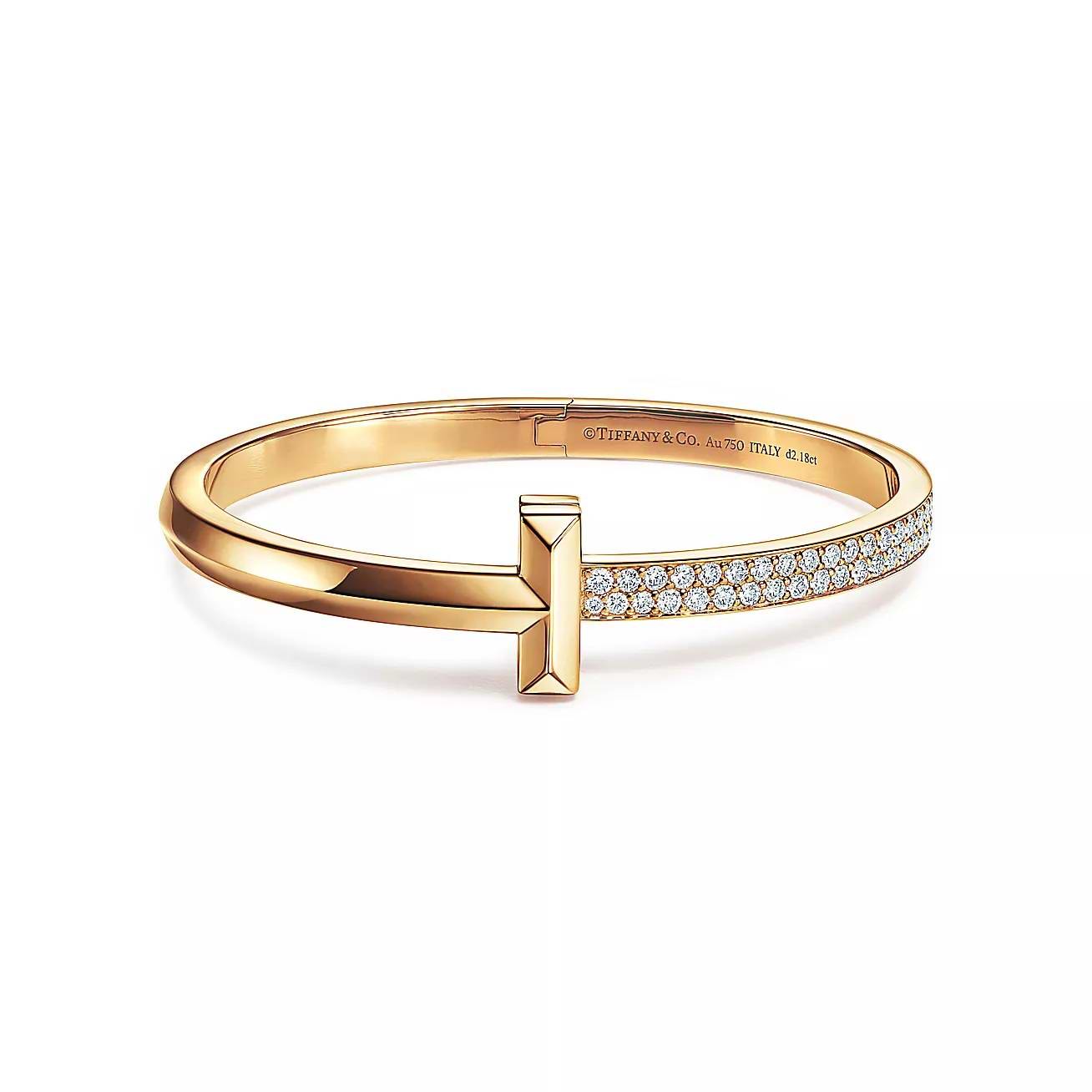 アクセサリー Tiffany bangle 16-17 cm. T&Co.925 Tiffany & Co. Lock Bangle Rose Gold and White Gold with Half