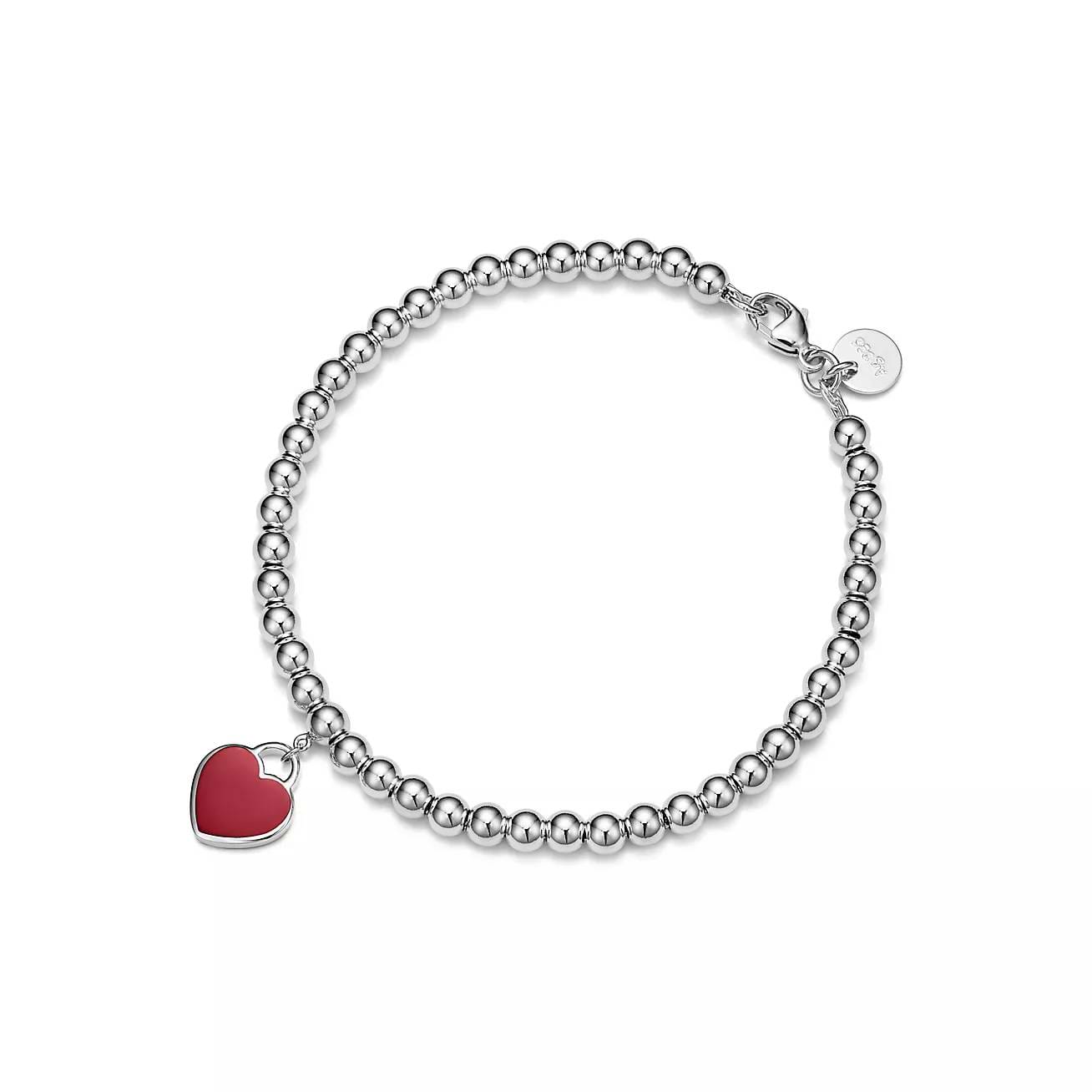 Tiffany & Co. Red Mini Heart Bead Bracelet Return to Tiffany