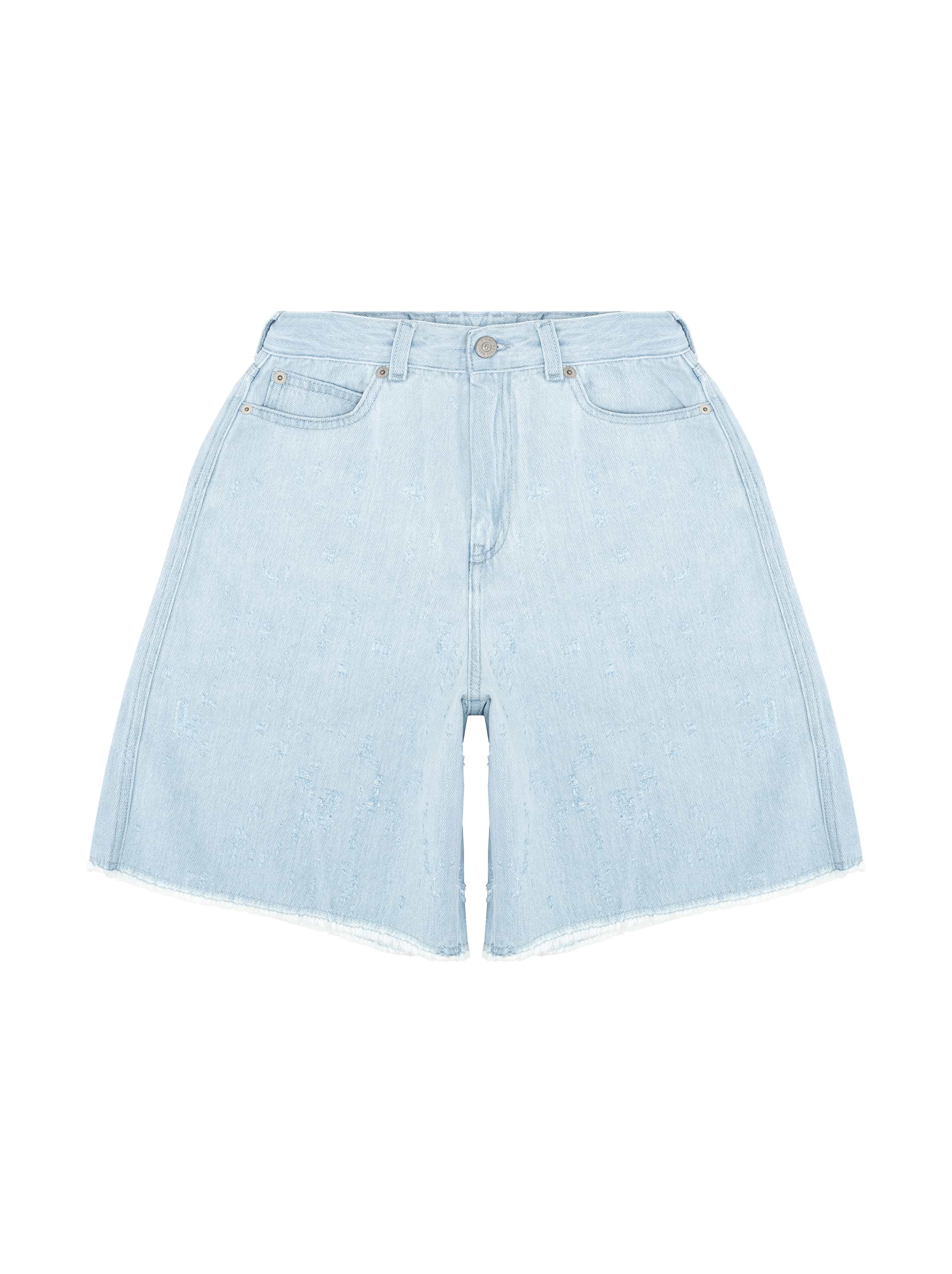 パンツ Mm6 By Maison Margiela Used-Effect Cotton Denim Shorts With MM6 Maison Margiela Kids Drawstring Denim Shorts | Blue