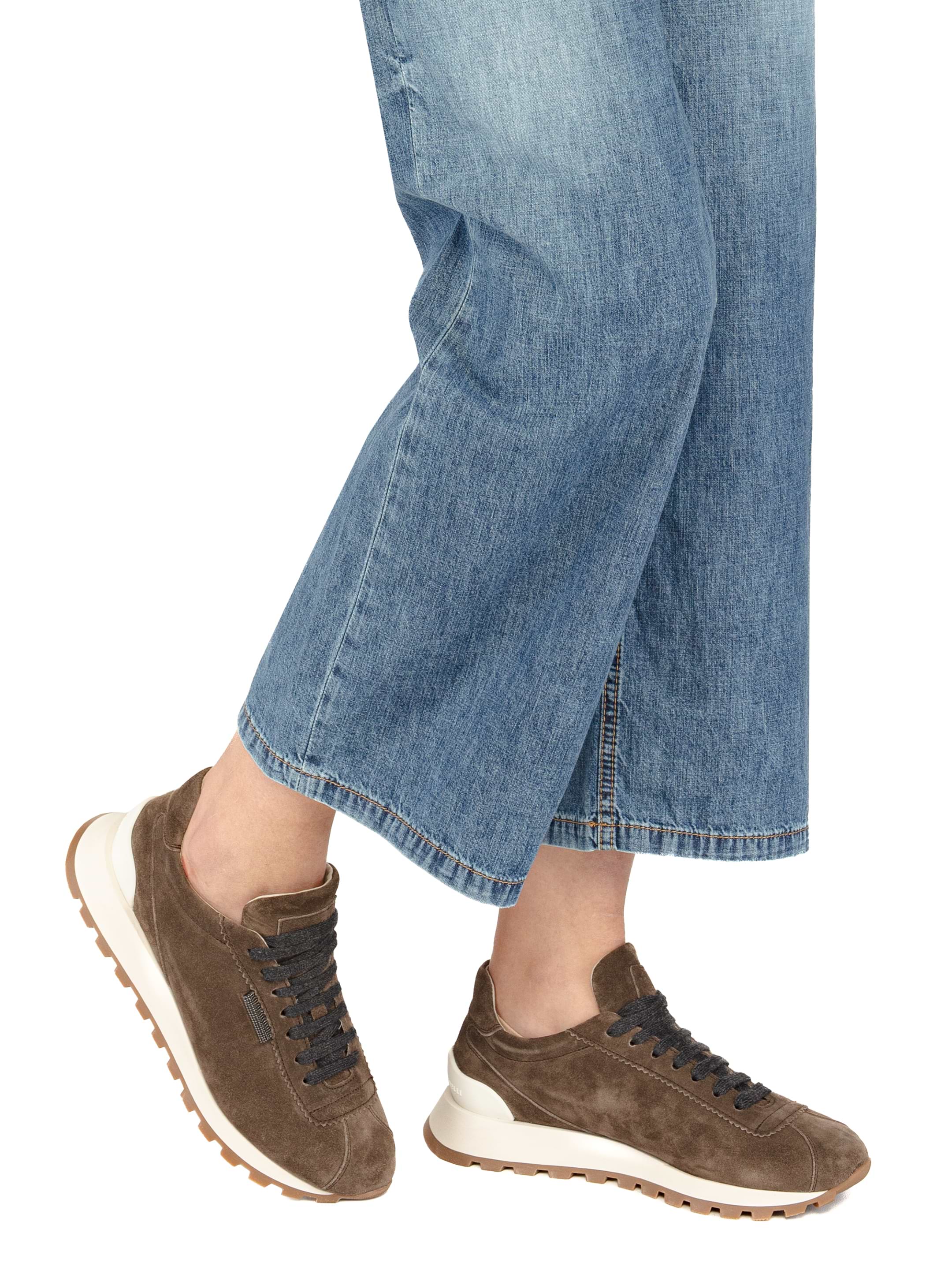 Brunello Cucinelli women's Suede sneakers with monil chain