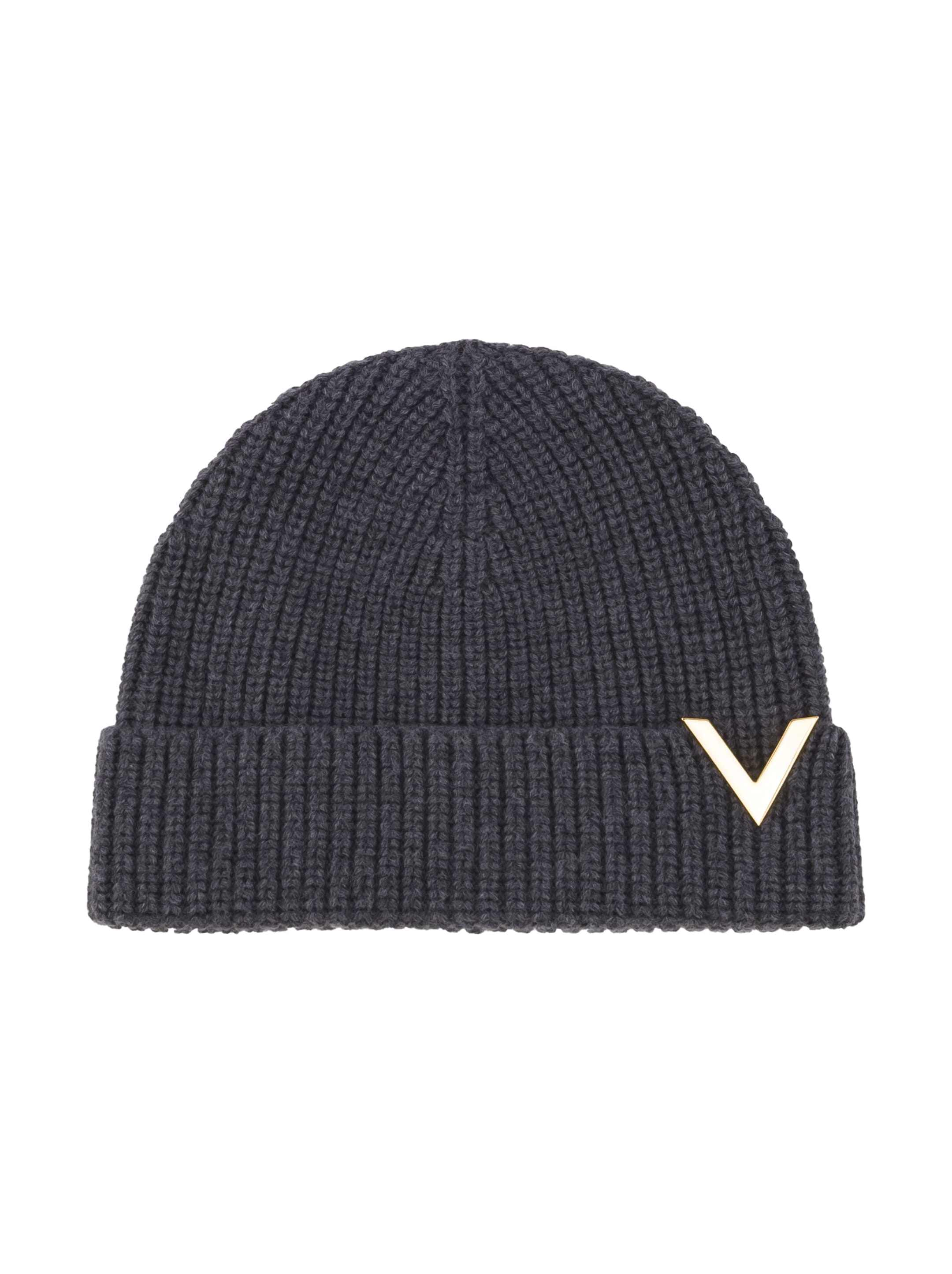 【VALENTINO】logo-embroidered ribbed virgin wool beanie Valentino Garavani 