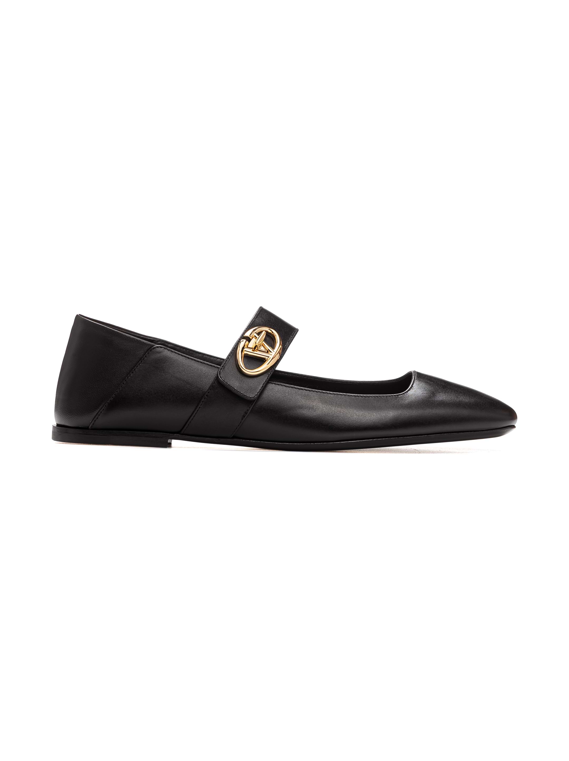 VIP【関税送料無料】希少 VALENTINO GARAVANI BLACK FLATS V-logo Leather ballet flats Valentino Garavani for women