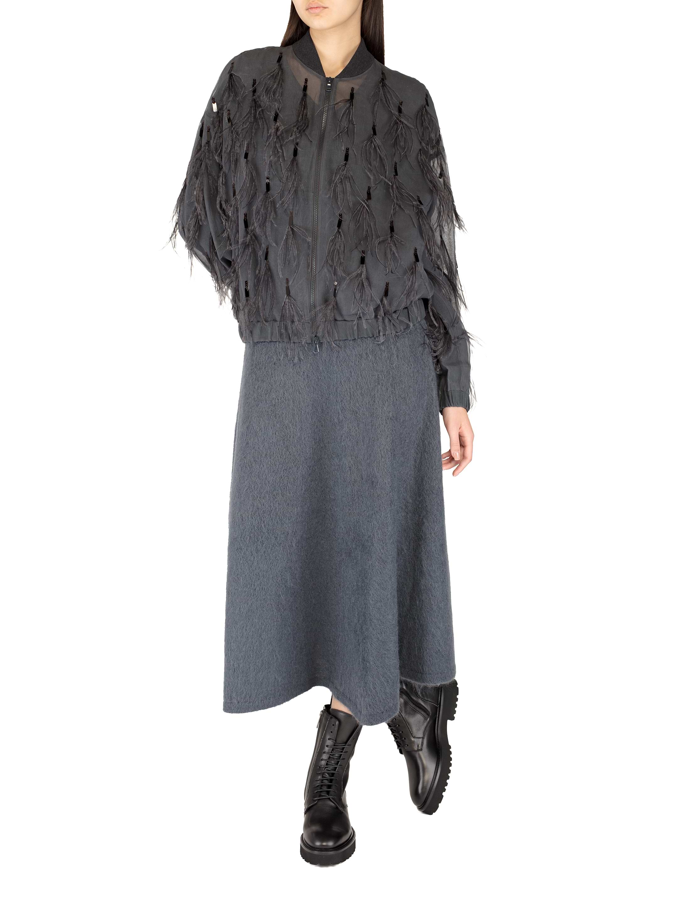 Brunello Cucinelli women's Silk bomber jacket with feathers
