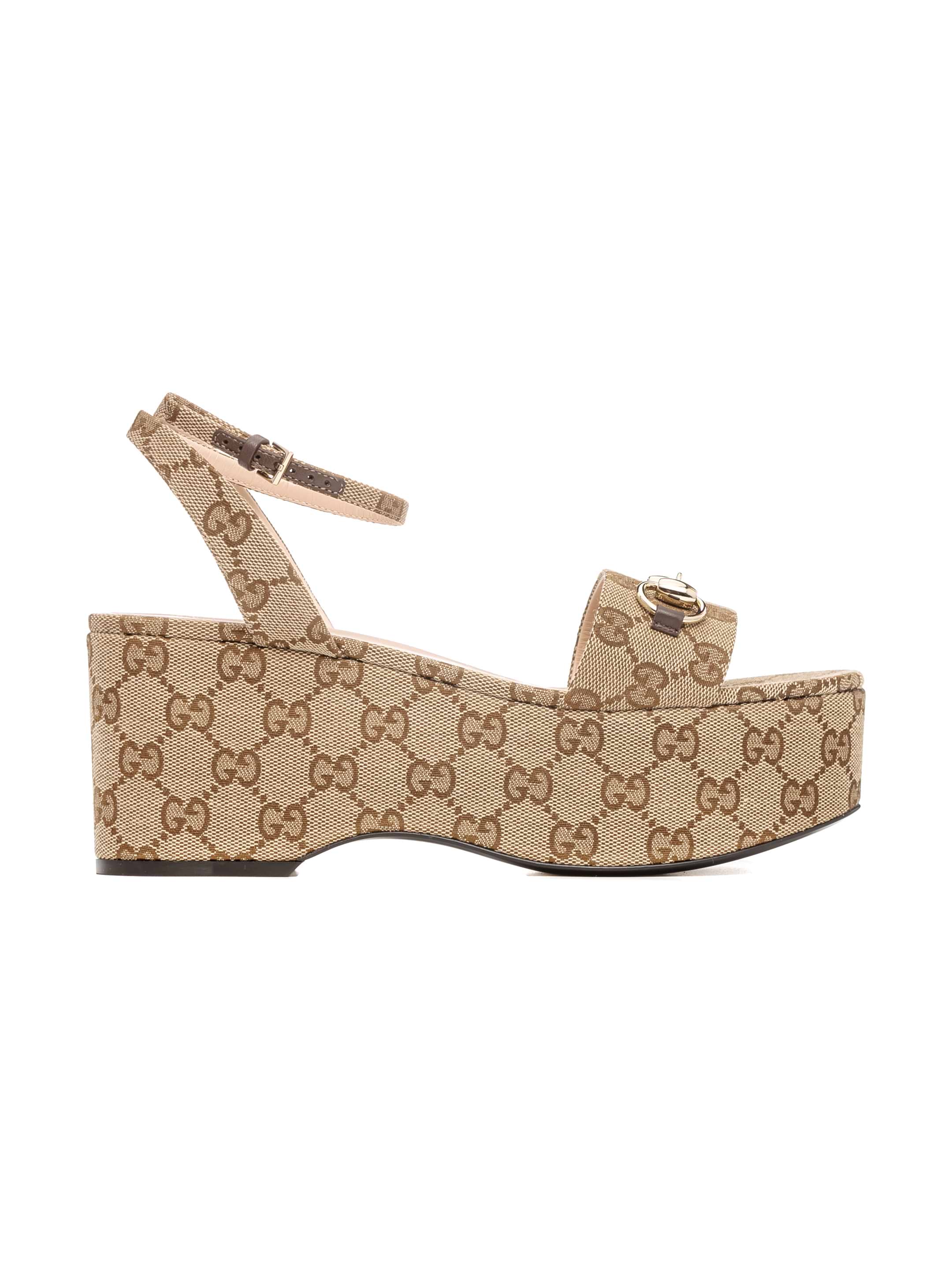 Gucci women's Leather platform sandals with Horsebit buckle