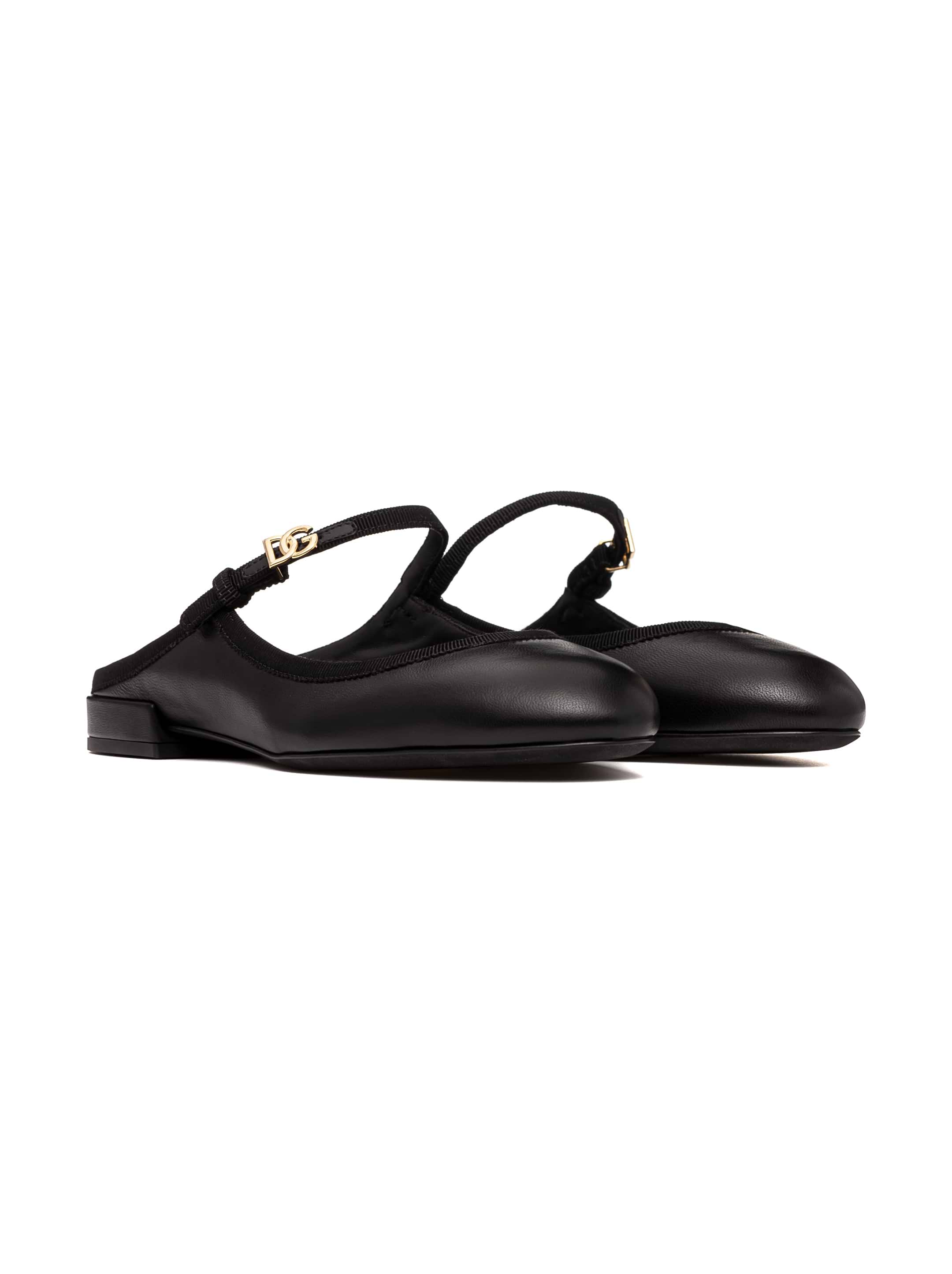 VIP【関税送料無料】希少 DOLCE & GABBANA BLACK LEATHER FLATS Patent leather ballet flats with metal DG logo in Black for