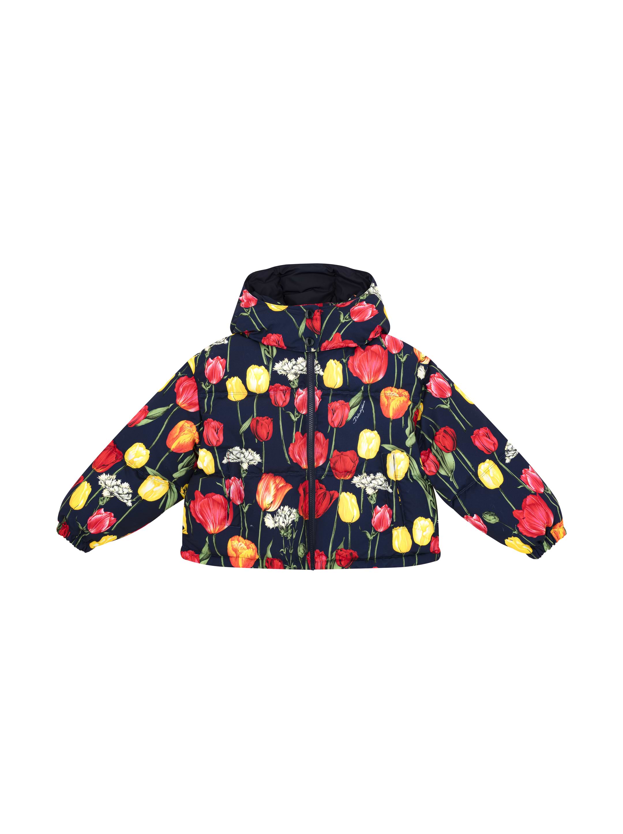 Quilted down jacket with floral print Dolce&Gabbana for kids